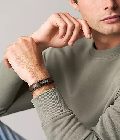 Everett Color Pop Green And Brown Leather Strap Bracelet - Image 2