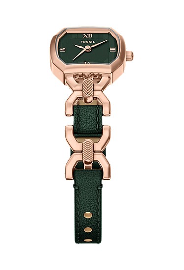 Harlow 22mm Three-Hand Green Leather and Rose Gold-Tone Stainless Steel Watch - Image 5