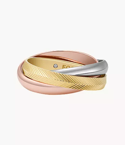 Harlow Interlocking Links Tri-Tone Stainless Steel Band Ring